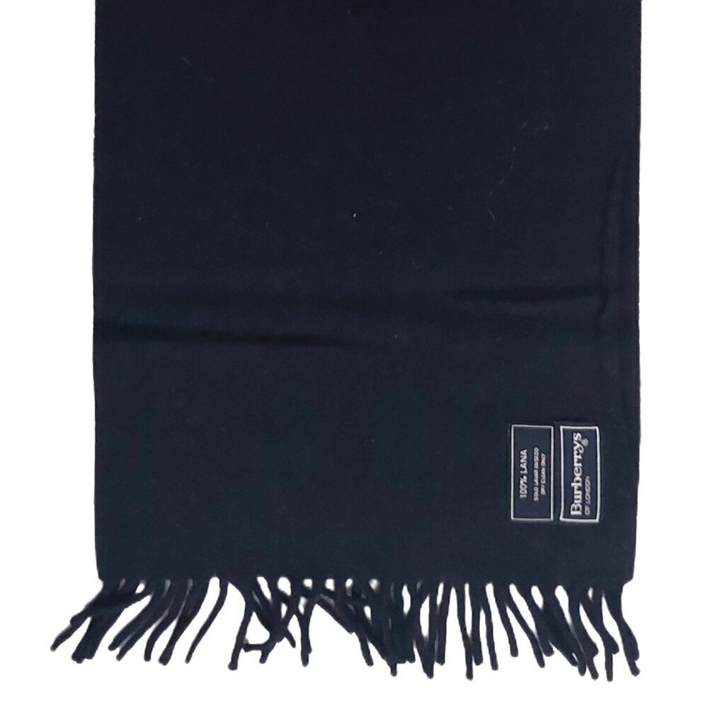 Vintage Burberry Solid Black Embroidered Prorsum Logo 100% Lambs Wool Scarves - Picture 1 of 6